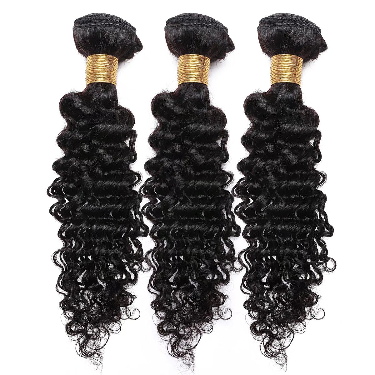 3 Bundles 100% Unprocessed Virgin Human Hair Extensions Brazilian Weave Weft Hairpiece for Black Women, Deep Wavy, 20Inch