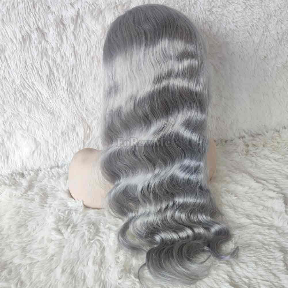 Pre Plucked Brazilian Virgin Lace Front Wigs 180% Density Grey Body Wave Human Hair Wigs for American Women 13X4 Deep Space Lace 14 Inch
