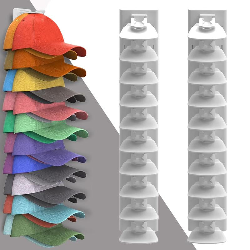 Closet Door Hat Organizer Wall Mount Heavy Duty 2-Pack for 40 Caps with Anti-Drop Tech No Drilling Adhesive & Screw Installation Halloween Gifts Black Hat Racks