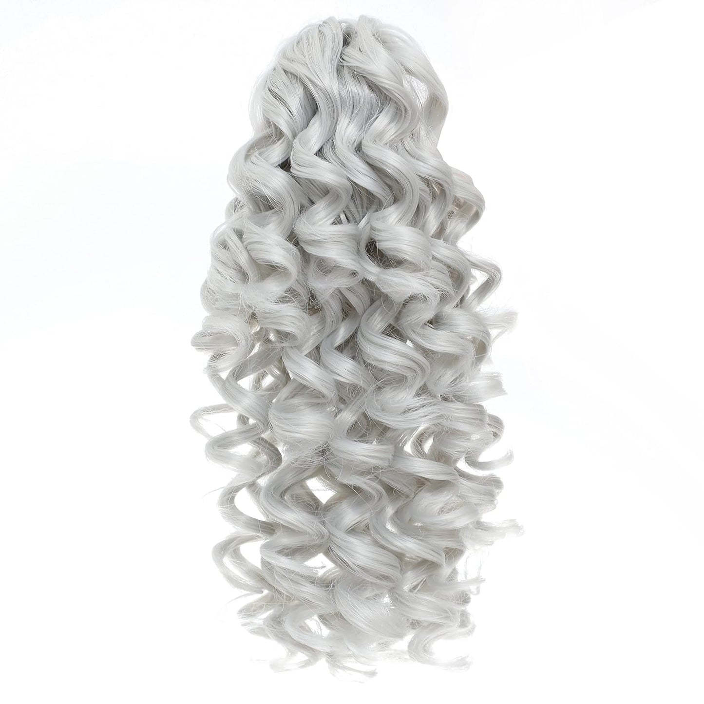 12-Inch Ponytail Extensions Synthetic Clip in Drawstring Curly Ponytail Hairpiece Jaw Clip Hair Extension (Silver Gray)