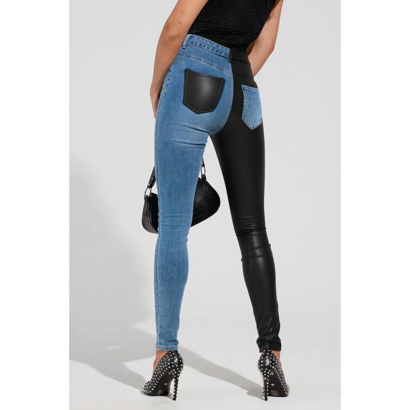 FLEX FIT EXTREME STRETCH HALF and HALF PU HIGH WAIST SKINNY JEAN