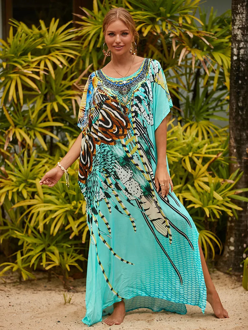Women'S Long Caftans Print Bathing Suit Cover up Casual Beach Maxi Dress Abaya Beach Outfits Boho Clothes