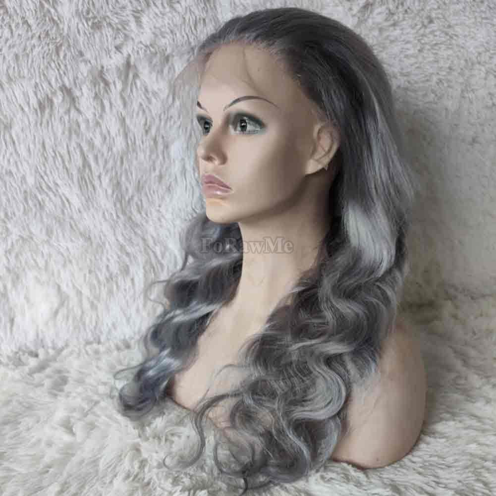 Pre Plucked Brazilian Virgin Lace Front Wigs 180% Density Grey Body Wave Human Hair Wigs for American Women 13X4 Deep Space Lace 14 Inch