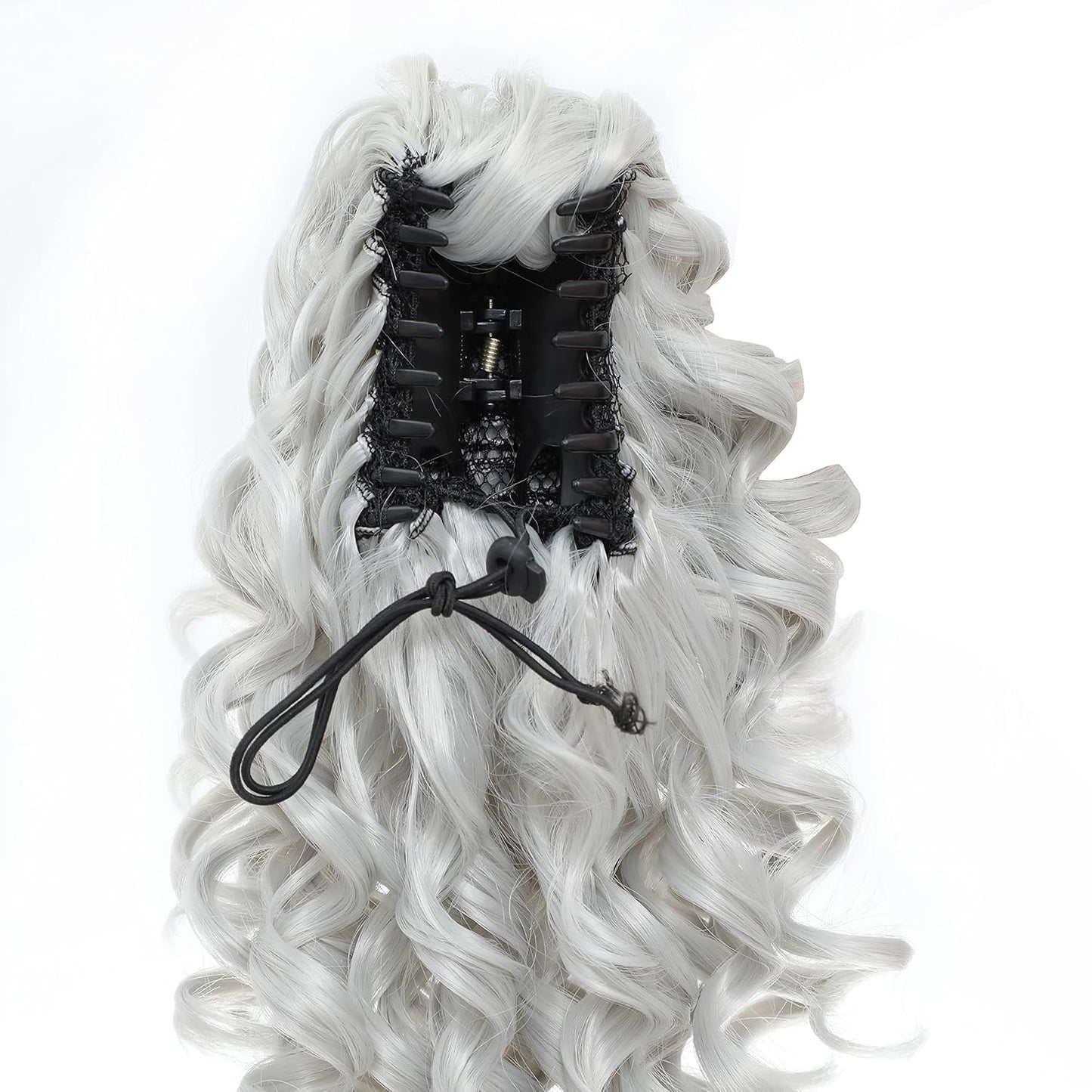 12-Inch Ponytail Extensions Synthetic Clip in Drawstring Curly Ponytail Hairpiece Jaw Clip Hair Extension (Silver Gray)