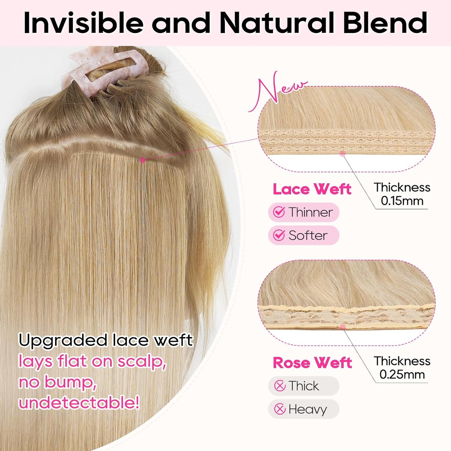 Clip in Hair Extensions - 4PCS 14" Short Beach Wavy Hairpieces, Invisible Lace Weft, Natural Soft Hair for Women (Black Brown)