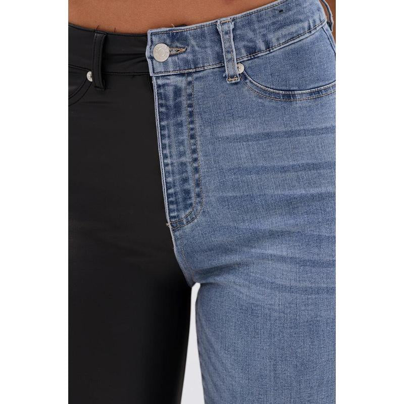 FLEX FIT EXTREME STRETCH HALF and HALF PU HIGH WAIST SKINNY JEAN