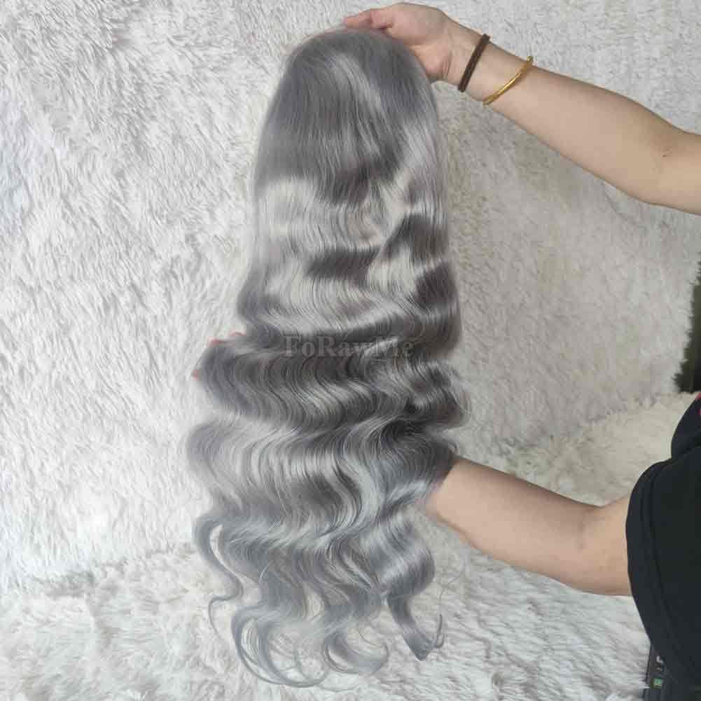 Pre Plucked Brazilian Virgin Lace Front Wigs 180% Density Grey Body Wave Human Hair Wigs for American Women 13X4 Deep Space Lace 14 Inch