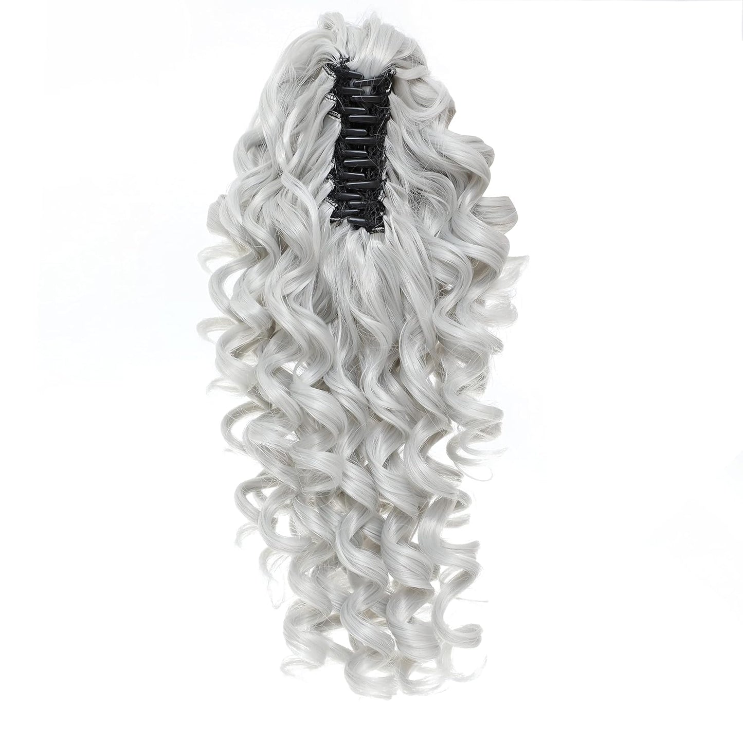 12-Inch Ponytail Extensions Synthetic Clip in Drawstring Curly Ponytail Hairpiece Jaw Clip Hair Extension (Silver Gray)