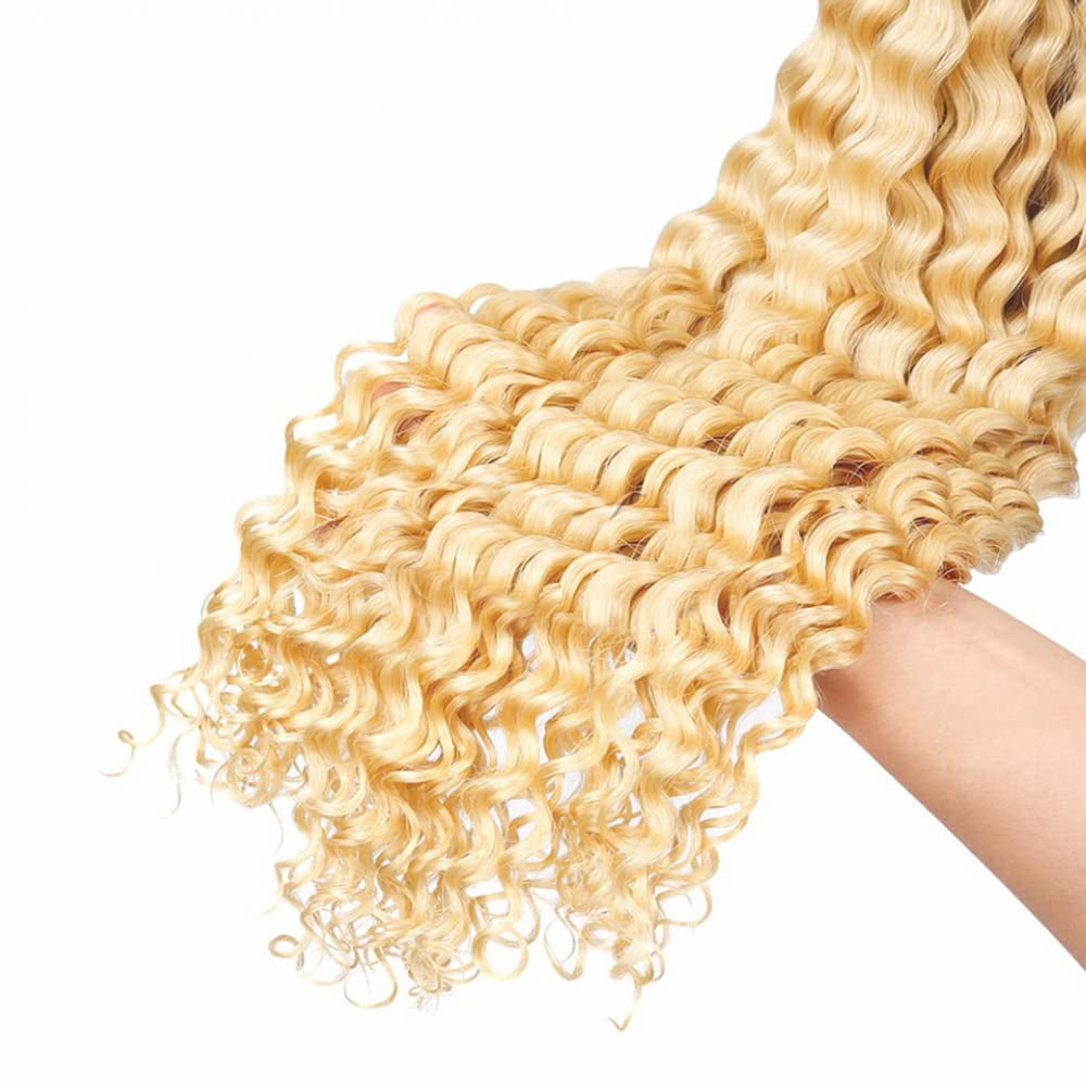 22 24 26 Inch 613 Human Hair Bundles Blonde Deep Wave Bundles Human Hair 8A Brazilian Virgin Remy Hair 3 Bundles 613 Deep Wave Bundles Hair Extensions 300G Blonde Bundles