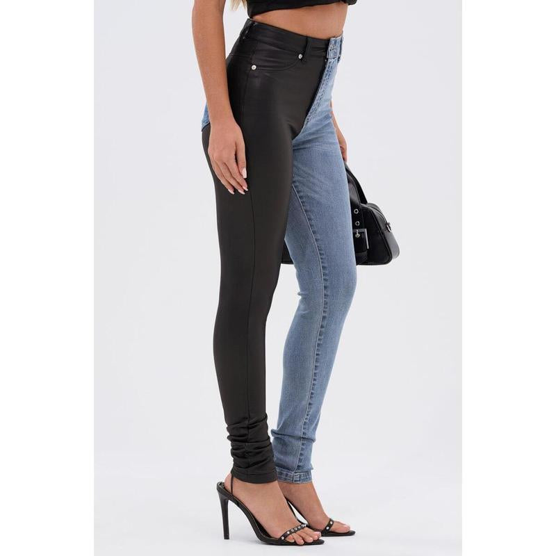 FLEX FIT EXTREME STRETCH HALF and HALF PU HIGH WAIST SKINNY JEAN