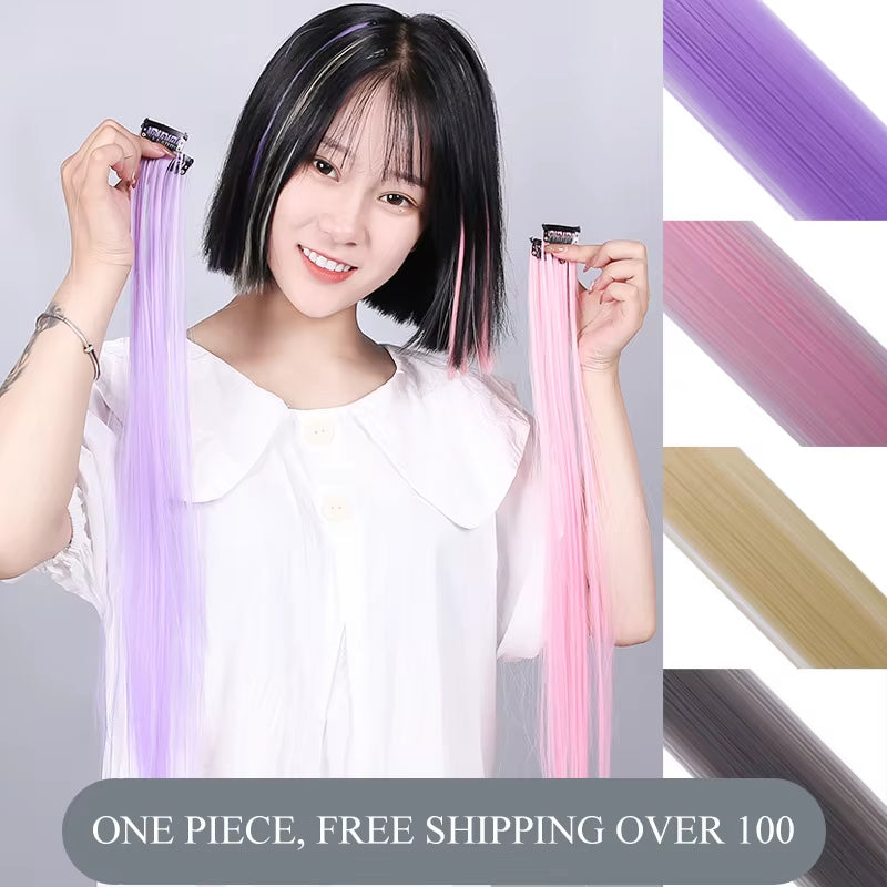 45Cm/Pc 15Colors Fake Hair Extensions with Invisible Black Hair Clips Heat Resistant Straight for Women Styling Tool Accesories