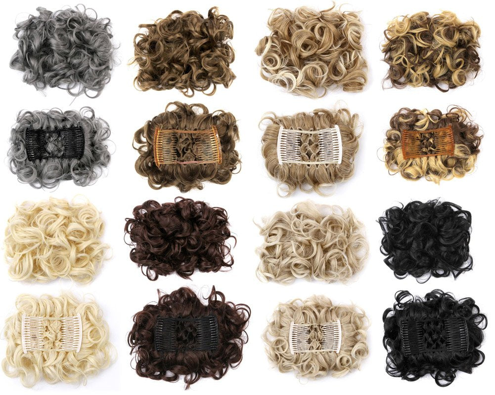 Short Messy Curly Dish Hair Bun Extension Easy Stretch Hair Combs Clip in Ponytail Extension Scrunchie Chignon Tray Ponytail Hair Piece Wig Hairpieces