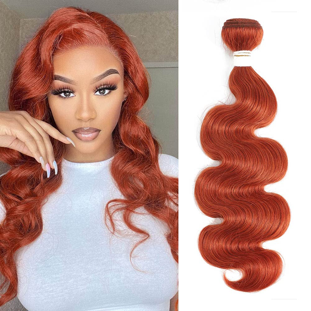 Remy Hair Brazilian Human Hair Body Wave Bundles - Orange Ginger, 12 Inch, Single