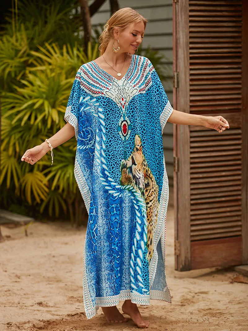 Women'S Long Caftans Print Bathing Suit Cover up Casual Beach Maxi Dress Abaya Beach Outfits Boho Clothes