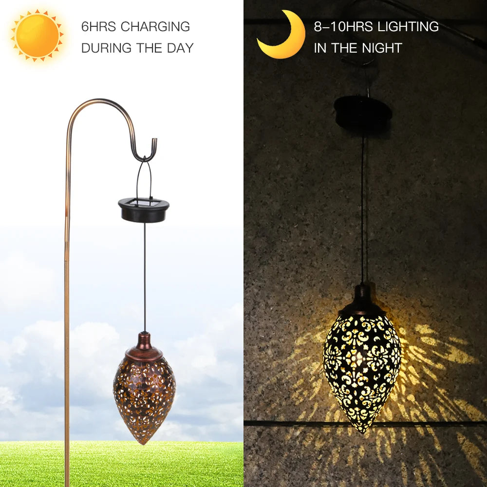 Waterproof Solar Garden Light LED Lantern Hanging Outdoor Solar Lamp Olive Shape Sensitive Sensor Control Solar Powered Lamp