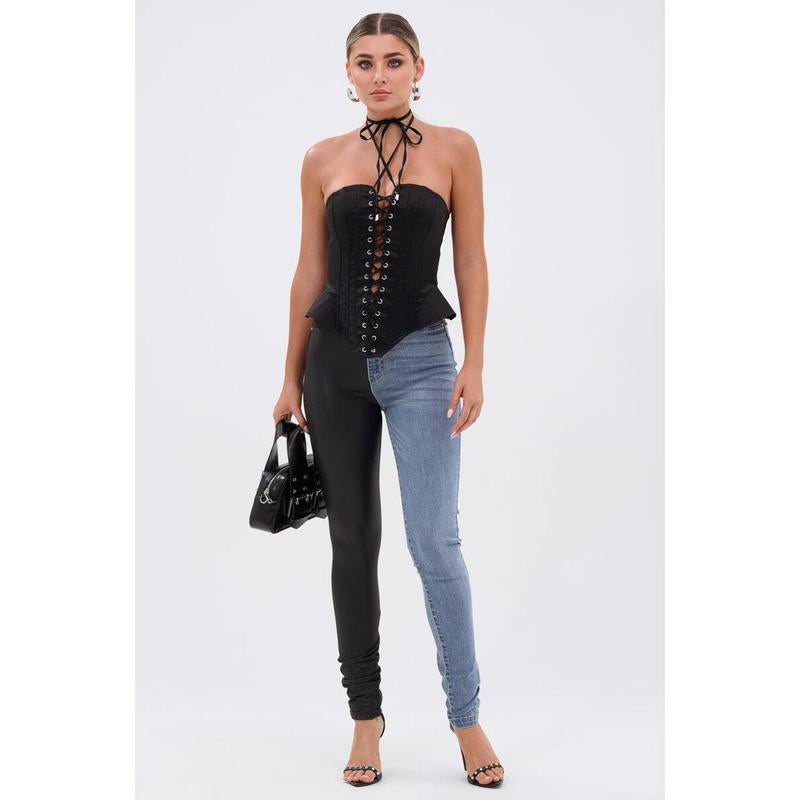 FLEX FIT EXTREME STRETCH HALF and HALF PU HIGH WAIST SKINNY JEAN