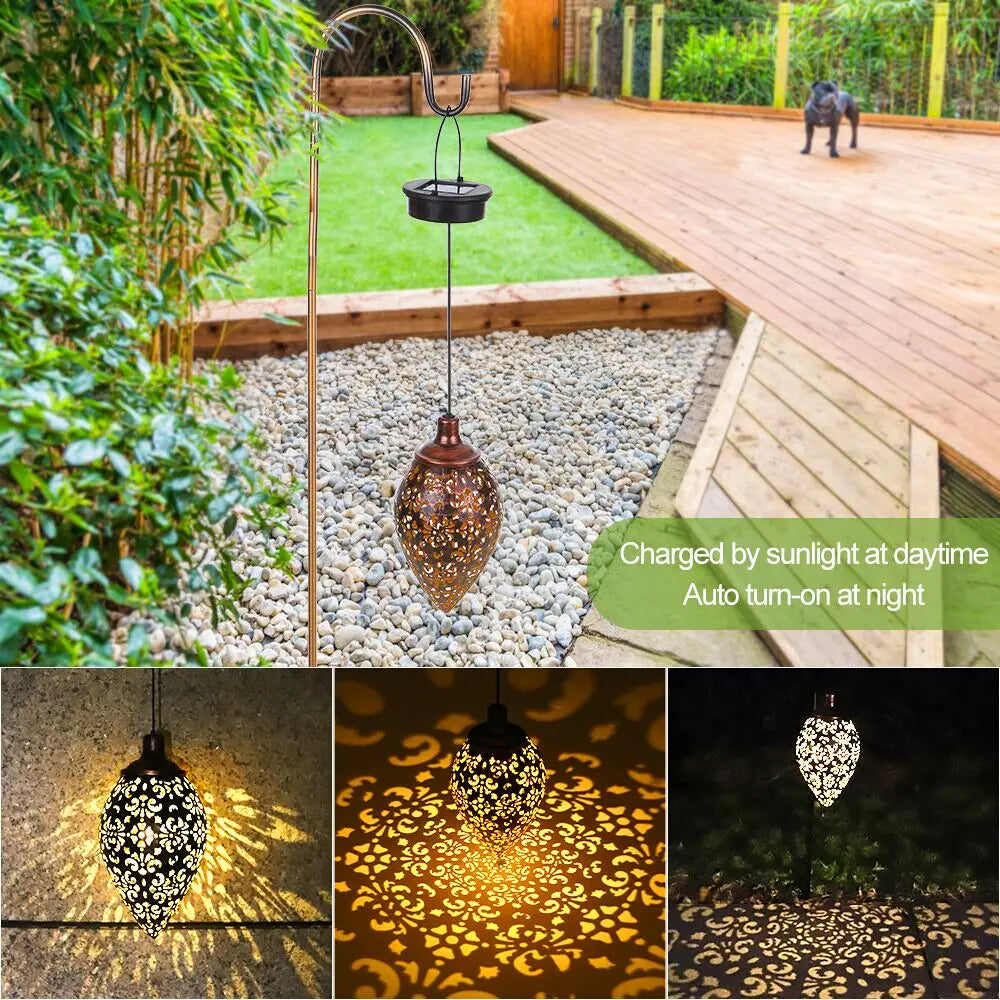 Waterproof Solar Garden Light LED Lantern Hanging Outdoor Solar Lamp Olive Shape Sensitive Sensor Control Solar Powered Lamp