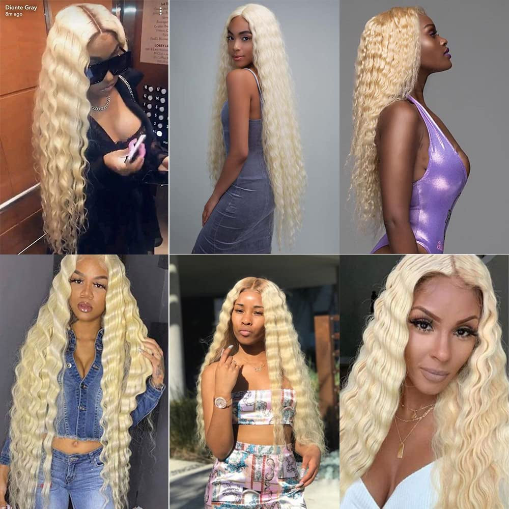 22 24 26 Inch 613 Human Hair Bundles Blonde Deep Wave Bundles Human Hair 8A Brazilian Virgin Remy Hair 3 Bundles 613 Deep Wave Bundles Hair Extensions 300G Blonde Bundles