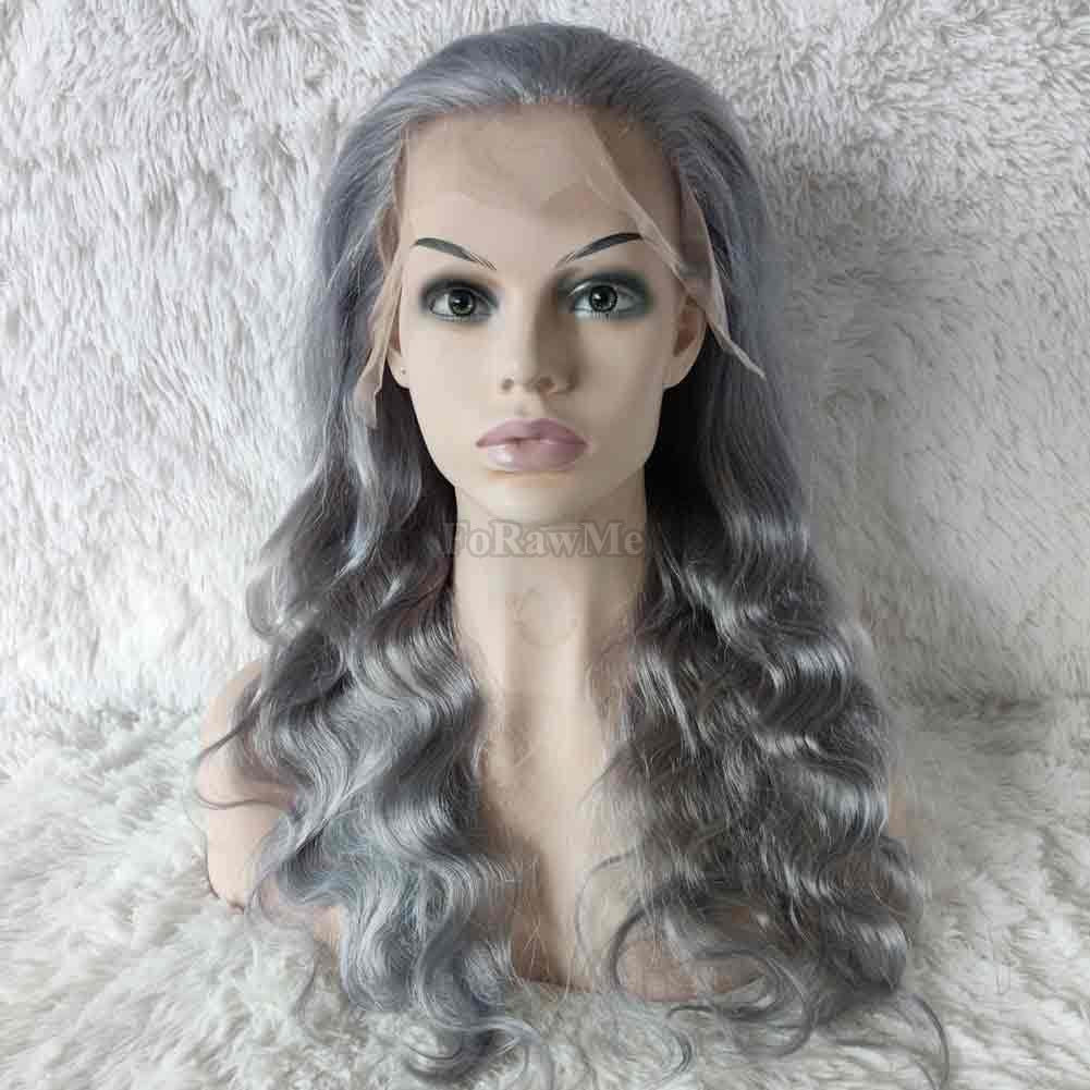 Pre Plucked Brazilian Virgin Lace Front Wigs 180% Density Grey Body Wave Human Hair Wigs for American Women 13X4 Deep Space Lace 14 Inch