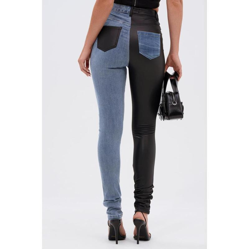 FLEX FIT EXTREME STRETCH HALF and HALF PU HIGH WAIST SKINNY JEAN