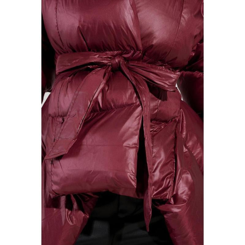 RIB SLEEVE PEPLUM PUFFER in BURGUNDY