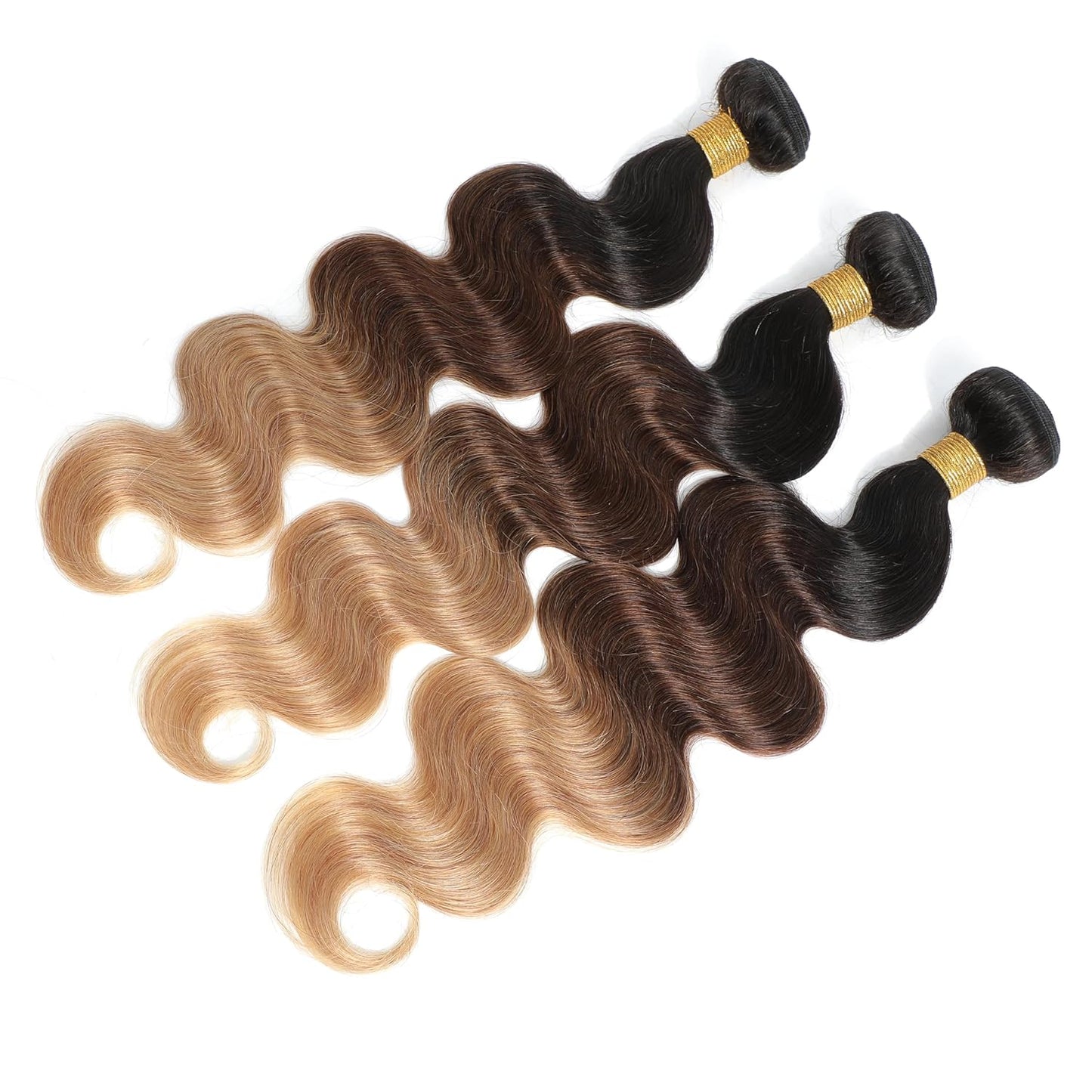10A Ombre Human Hair Bundles Ombre Brazilian Hair Body Wave (T1B/4/27,18" 20" 22") Ombre Brazilian Human Hair Virgin Remy Hair Bundles 3 Tone Black to Blonde Human Hair Weave
