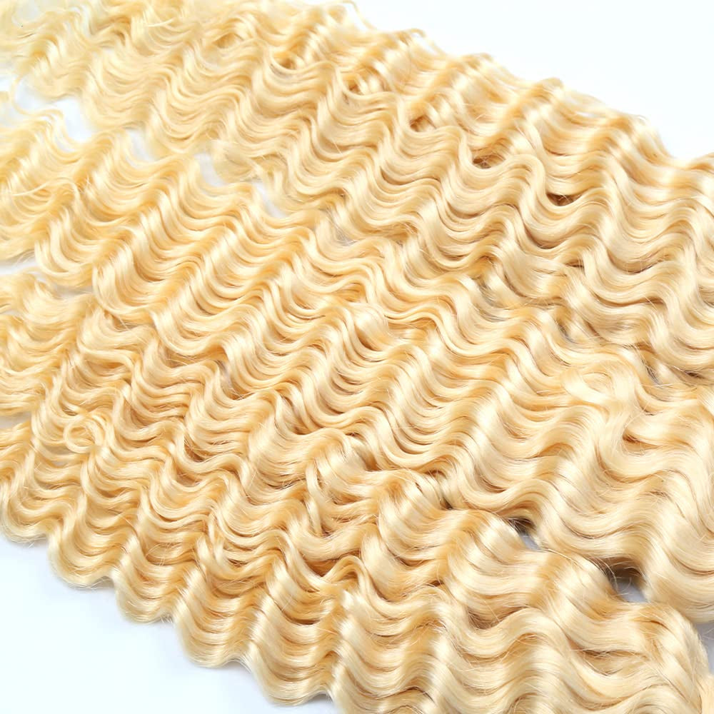 22 24 26 Inch 613 Human Hair Bundles Blonde Deep Wave Bundles Human Hair 8A Brazilian Virgin Remy Hair 3 Bundles 613 Deep Wave Bundles Hair Extensions 300G Blonde Bundles