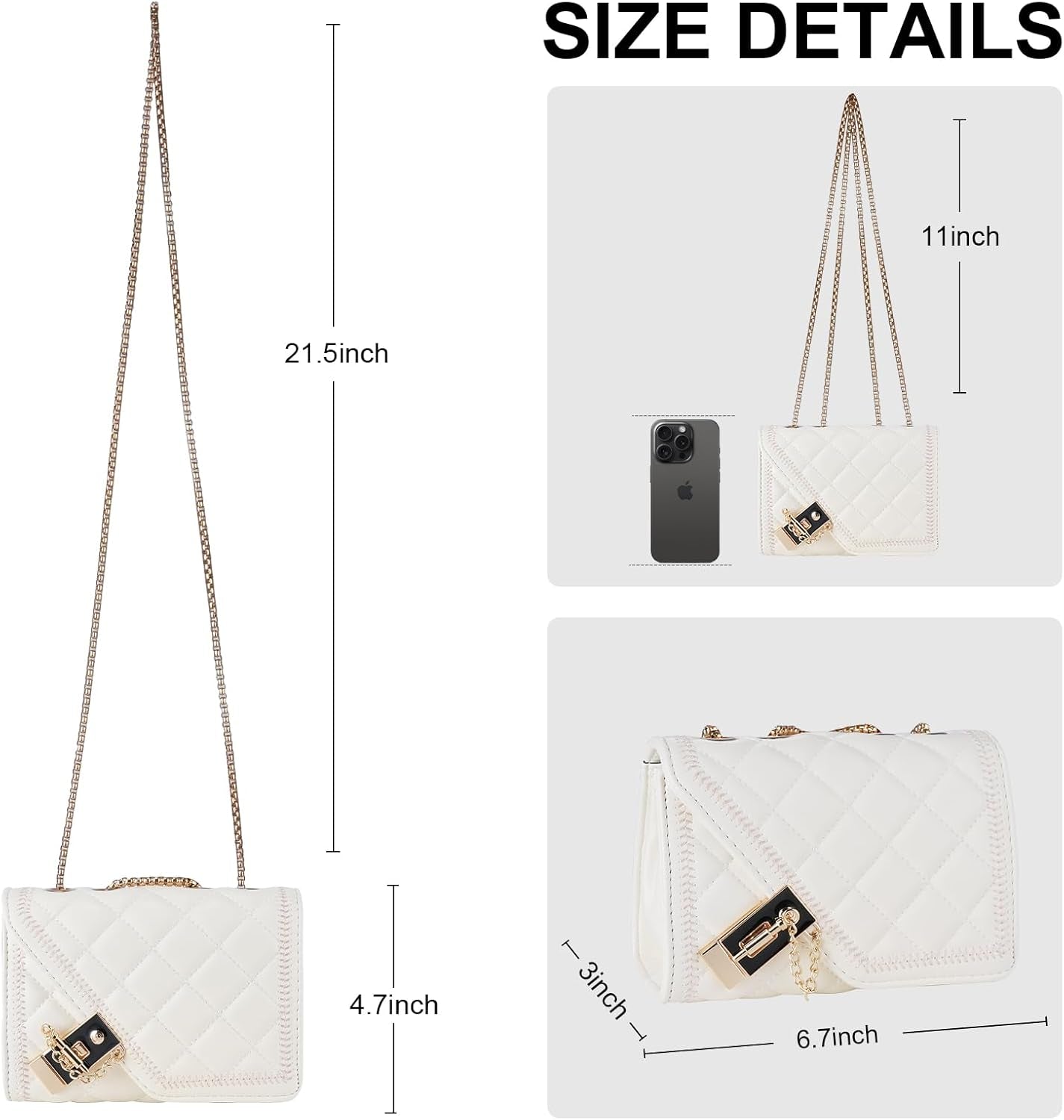 Quilted Crossbody Bag for Women - Leather Shoulder Bag Fashion Chain Small Purse