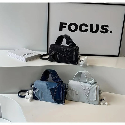 Women Quilted Denim Crossbody Evening Chain Shoulder Bag