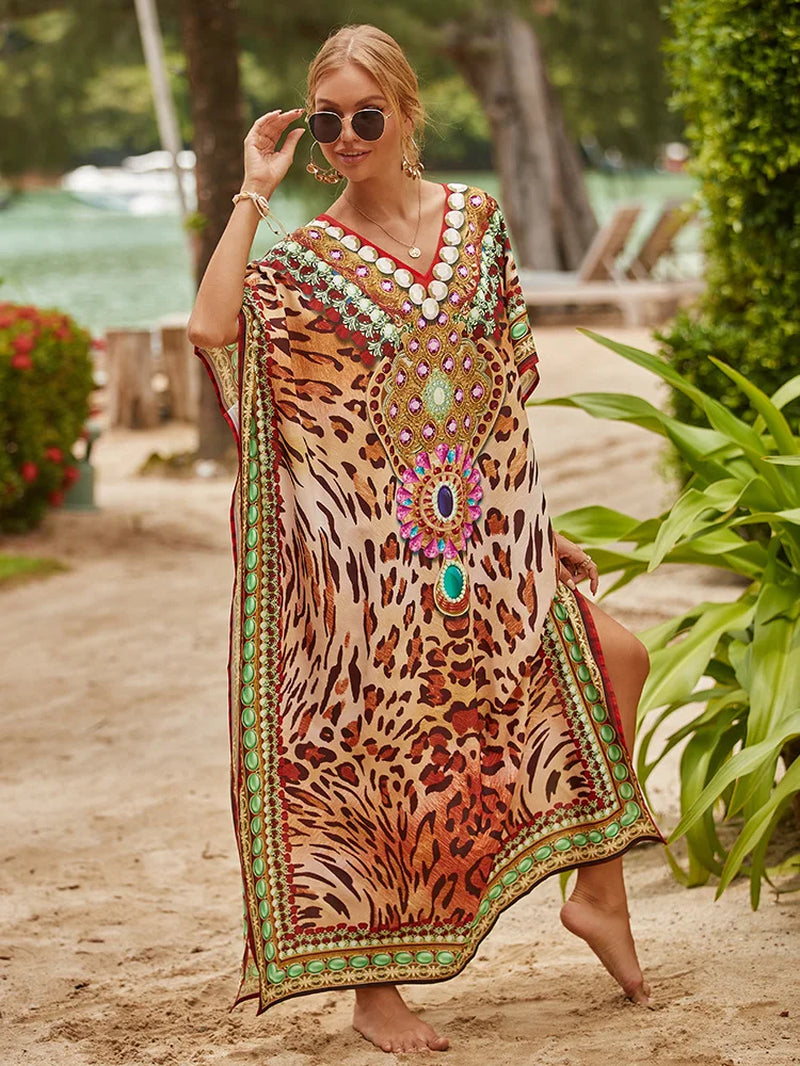 Women'S Long Caftans Print Bathing Suit Cover up Casual Beach Maxi Dress Abaya Beach Outfits Boho Clothes