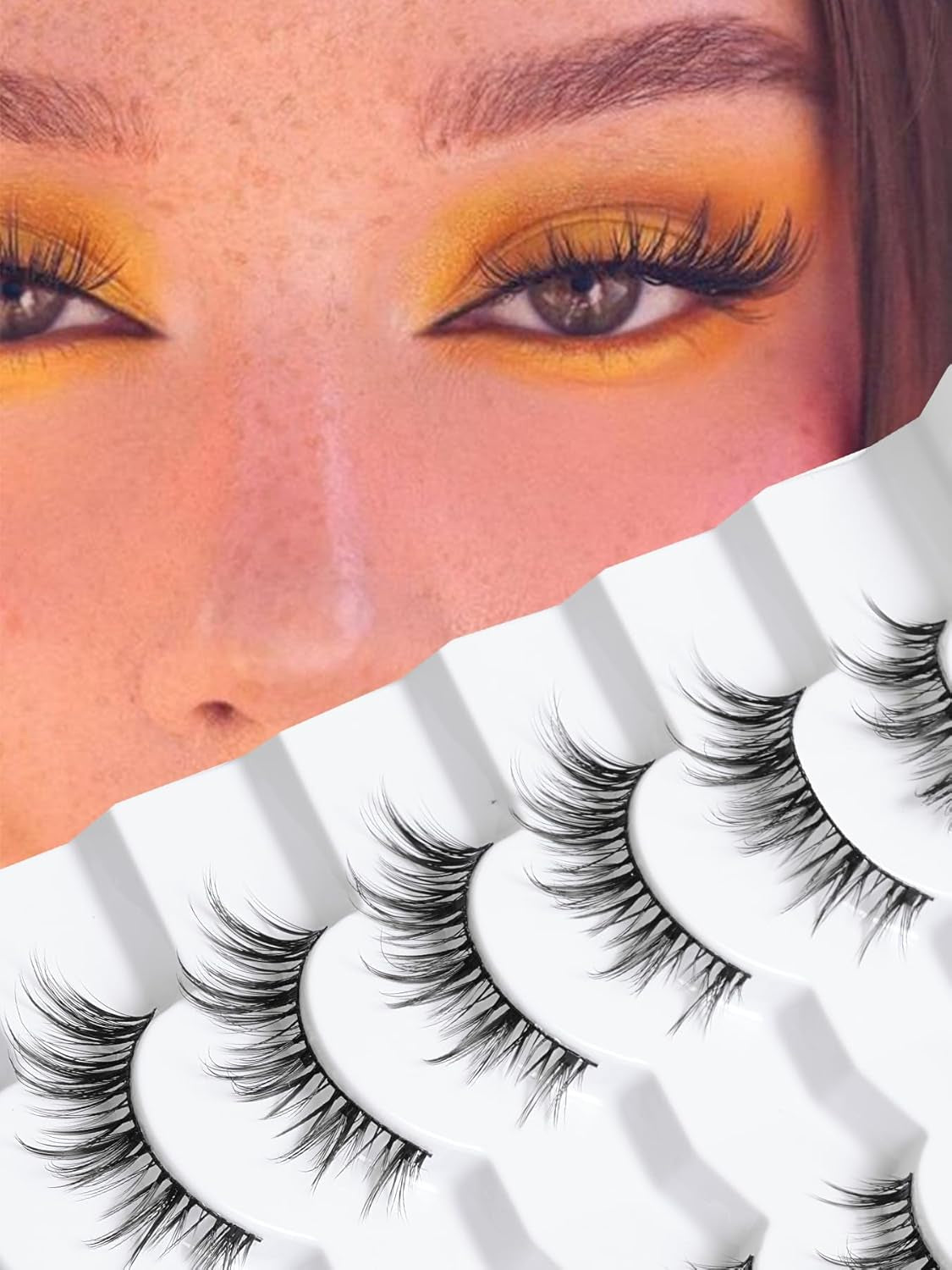 Manga Lashes Wispy False Eyelashes Natural Look 14Mm Cat Anime Lash 0.1MM Thin Band Manhua Style 3D Volume Eyelash Pack C Curl 7 Pair