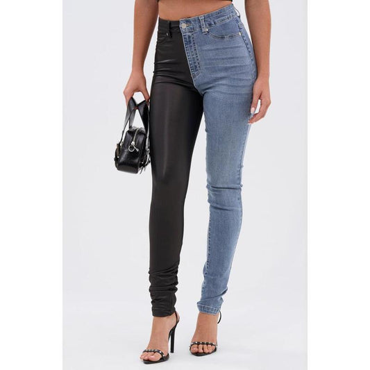 FLEX FIT EXTREME STRETCH HALF and HALF PU HIGH WAIST SKINNY JEAN