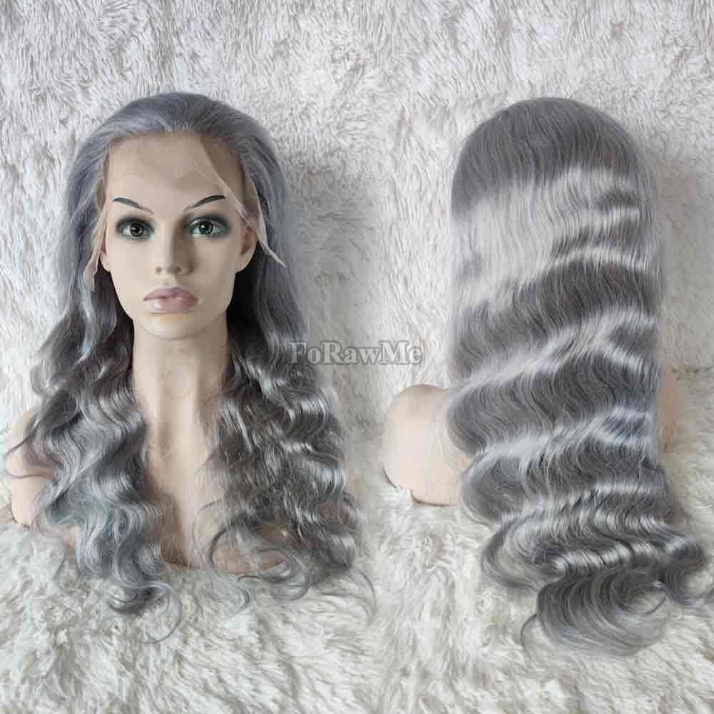Pre Plucked Brazilian Virgin Lace Front Wigs 180% Density Grey Body Wave Human Hair Wigs for American Women 13X4 Deep Space Lace 14 Inch