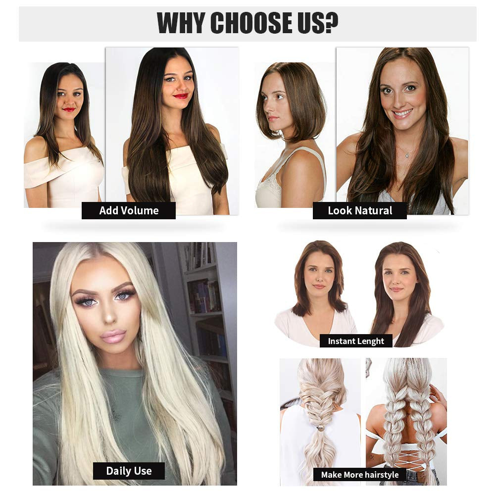 Straight Hair Extensions Clip in Long Synthetic Hair Extensions 20 Inches Thick Hairpieces for Women (20 Inch, St-Dark Brown Mix Chestnut Blonde)