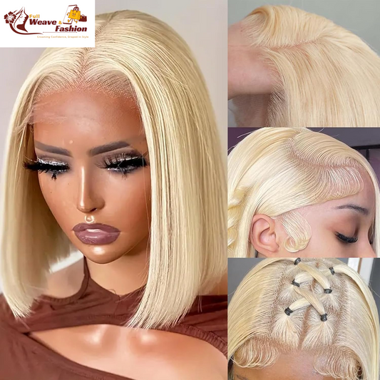 613 Bob Wig Human Hair Blonde 13X4 Lace Frontal Wigs for Black Women Bob Lace Front Wig Brazilian Virgin Human Hair Bob Wig 180% Density Pre Plucked with Baby Hair 14 Inch