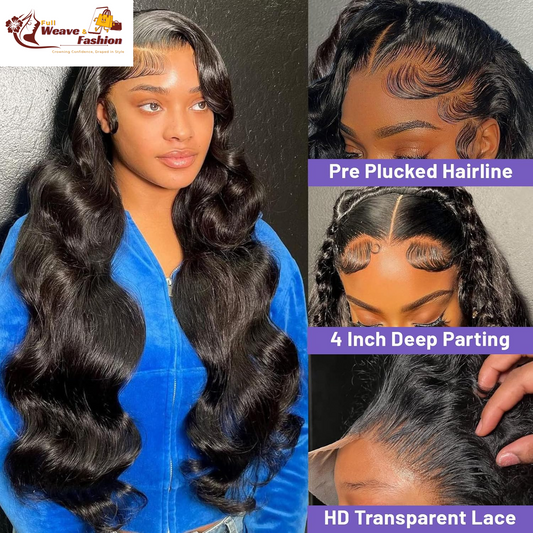 18 Inch Body Wave Lace Front Wigs Human Hair Pre Plucked 200 Density 13X4 HD Lace Front Wigs with Baby Hair Frontal Wigs for Women Natural Black
