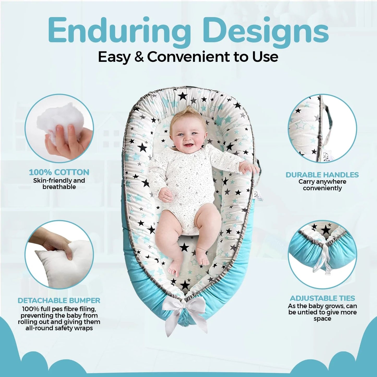 Baby Lounger - Baby Lounger for Newborn 0-24 Months – 100% Cotton Breathable & Soft Infant Nest for Tummy Time & Play, Portable Baby Floor Seat for Travel – Newborn Essentials Gift (Copy) (Copy)
