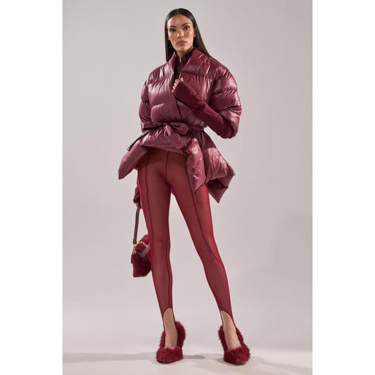 RIB SLEEVE PEPLUM PUFFER in BURGUNDY