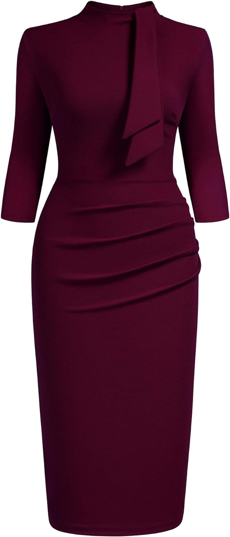 Women'S Retro Half Collar Ruffle 2/3 Sleeve Cocktail Pencil Dress