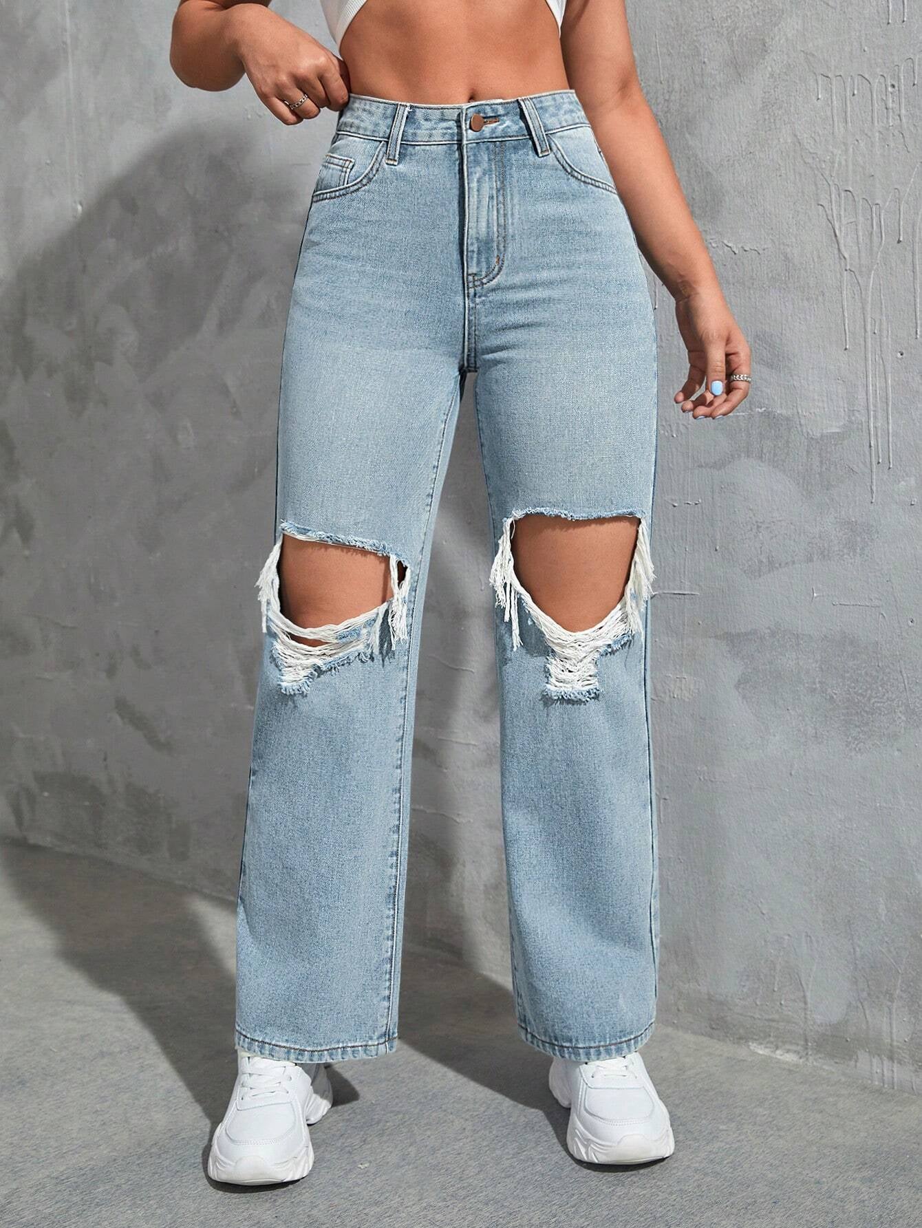 SHEIN Ezwear Cut Out Ripped Jeans