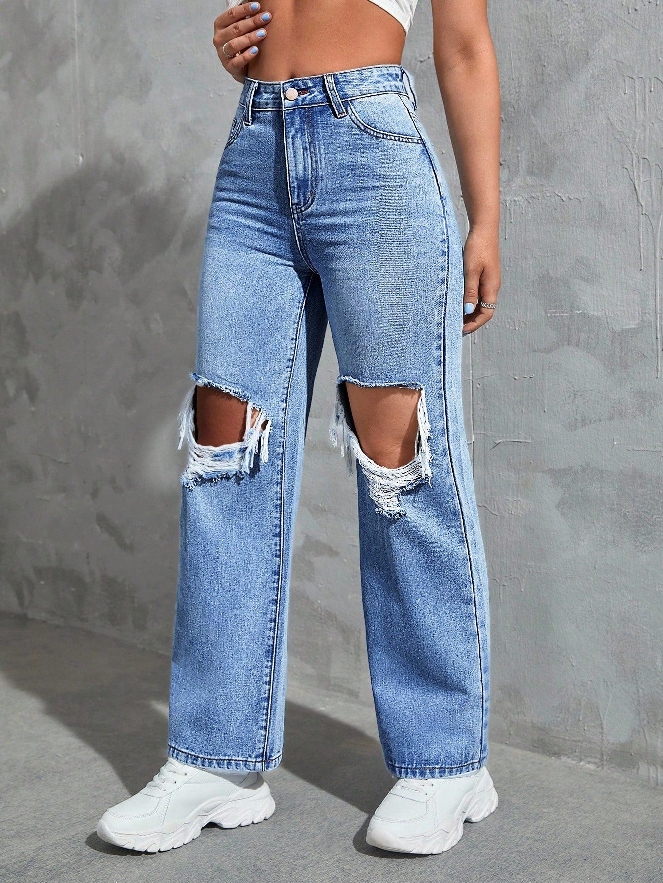 SHEIN Ezwear Cut Out Ripped Jeans