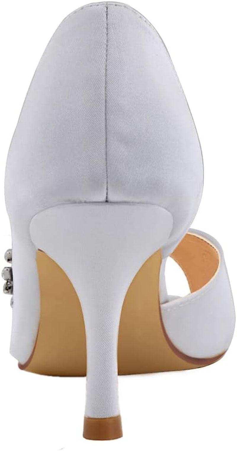 Wedding Heels for Women Peep Toe Wedding Shoes for Bride High Heel Pumps Rhinestones Bridal Shoes Satin Evening Party Prom Dress Pumps