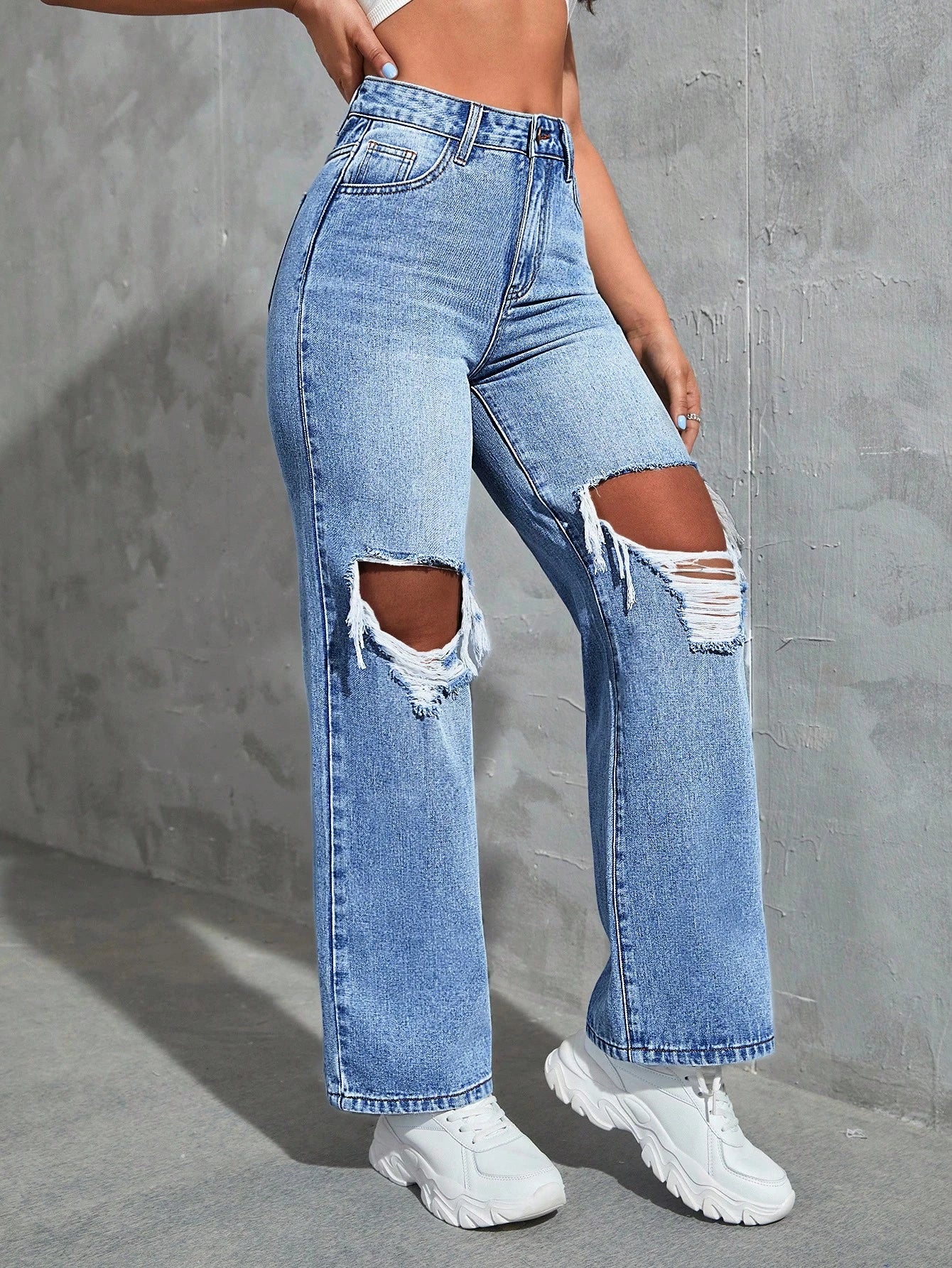 SHEIN Ezwear Cut Out Ripped Jeans