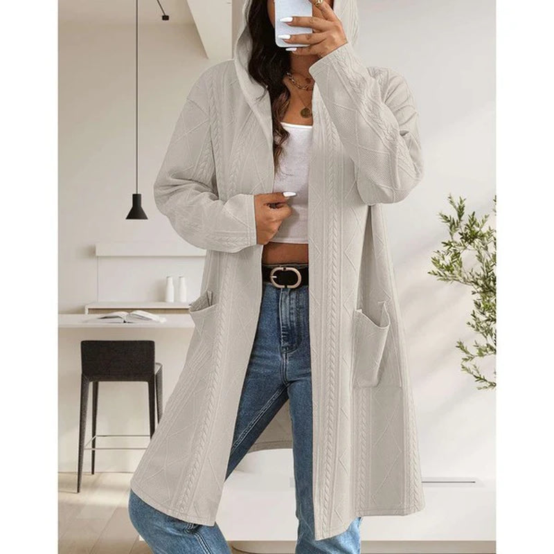 Womens Long Cardigans Cable Knitted Open Front