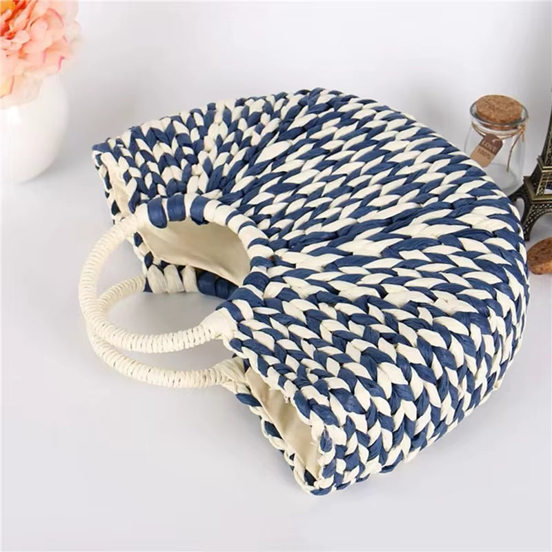 Women New Imitation Straw Handbags Woman Handmade Woven Basket Rattan Handbag for Femme Ladies Simple All-Match Handbag