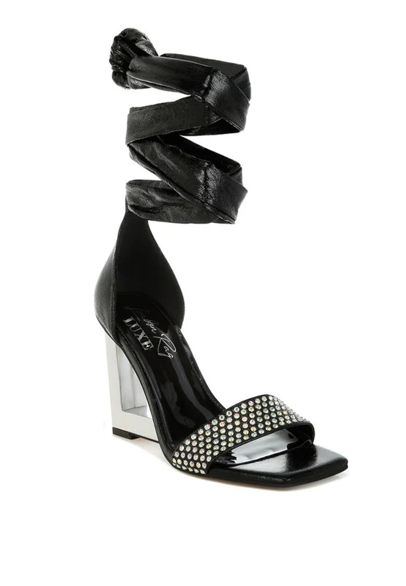 Hashira Rhinestone Studded Lace-Up Fantasy Heels