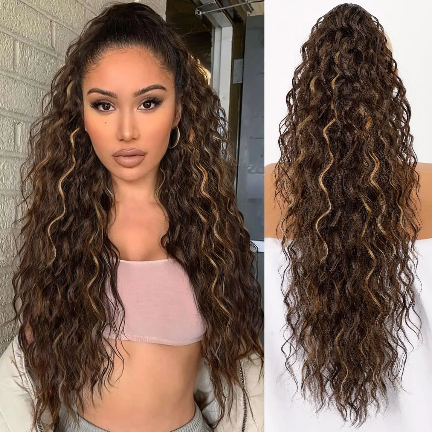 Wig Clip, Ponytail, Water Ripple, Long Curly Hair, Fluffy Long Curly Hair, Ponytail
