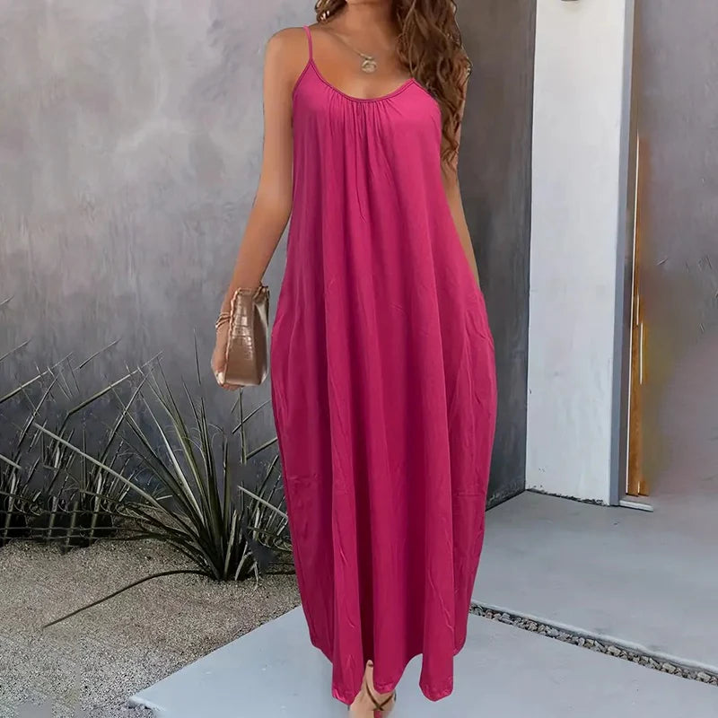 Women Casual Summer Spaghetti Strap Long Dress