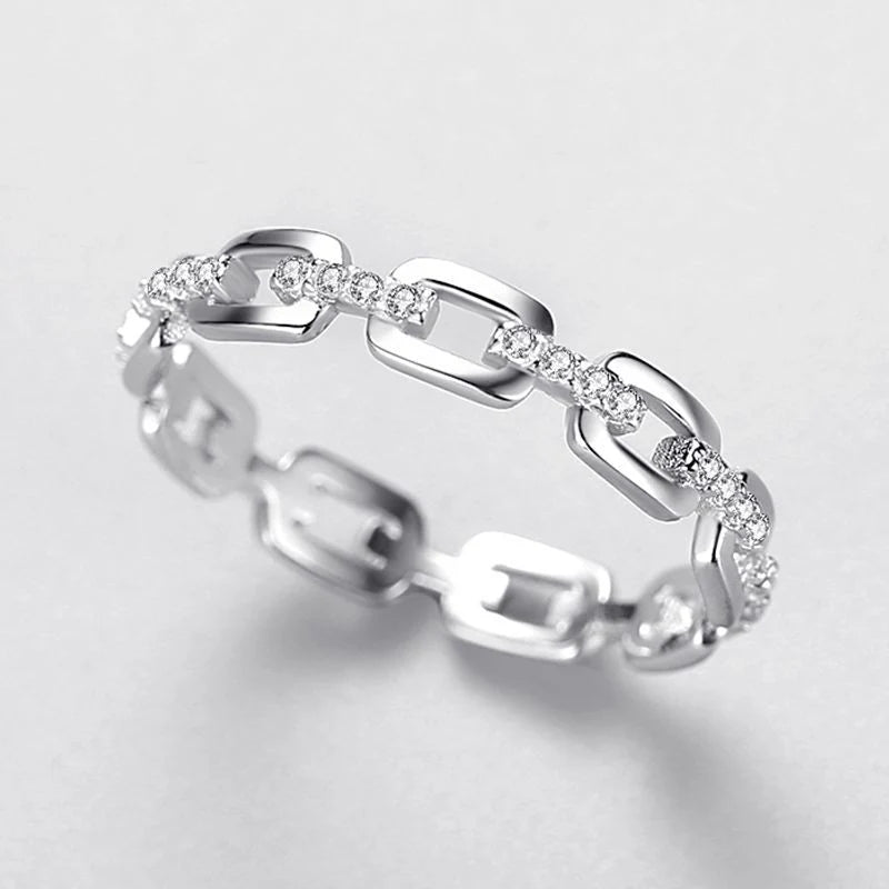 Sterling Silver Hip Hop Cubic Zirconia Chain Rings