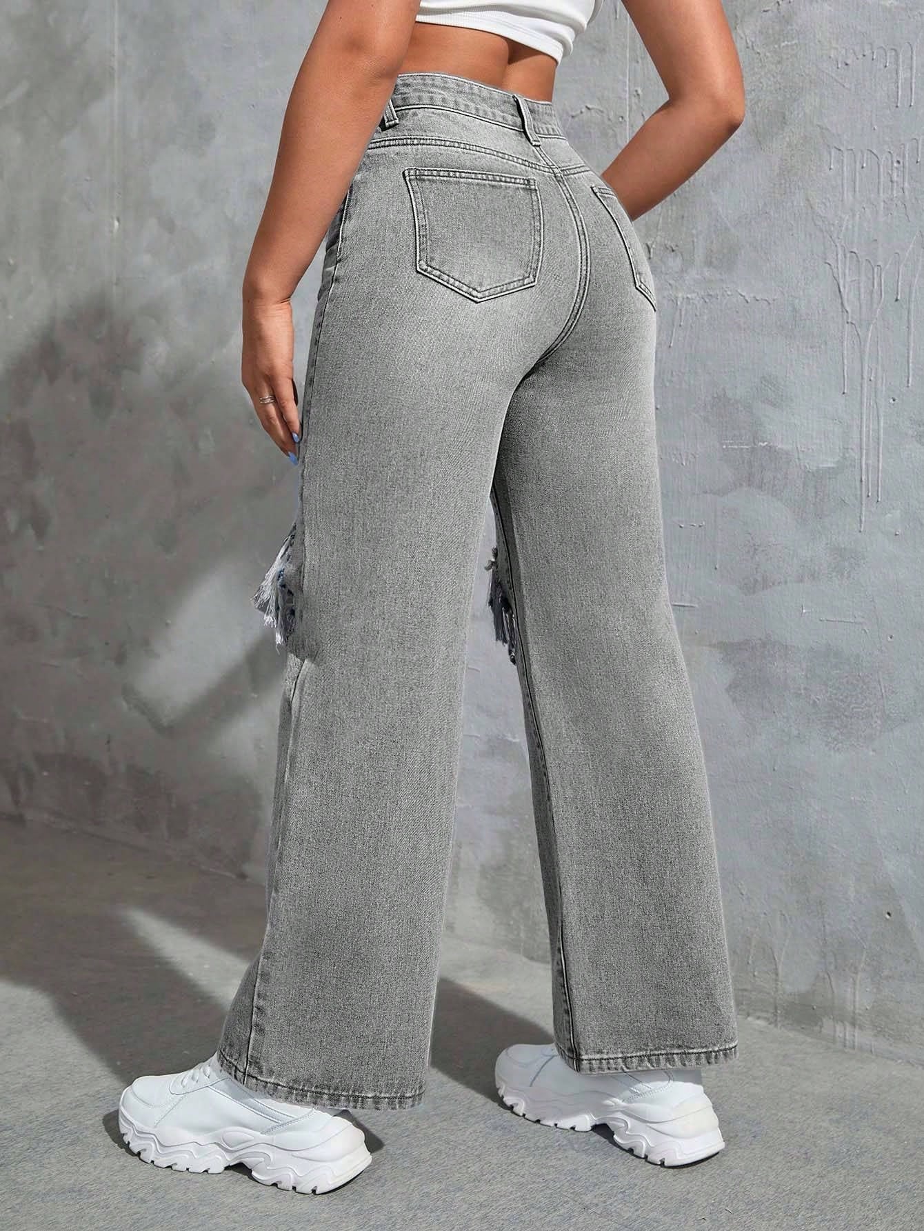 SHEIN Ezwear Cut Out Ripped Jeans